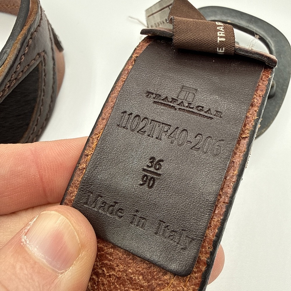 Vintage Trafalgar Leather Rawhite Horse Hair Western Style Men's Belt Sz 36 90 - Picture 8 of 10